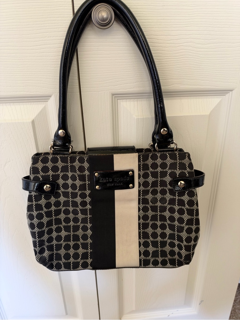 Kate Spade Vintage Classic Noel Black Cream Shoulder Bag Patent Trim